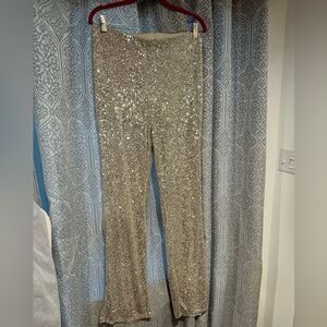 Asos champagne silver sequined bootleg pants size 12